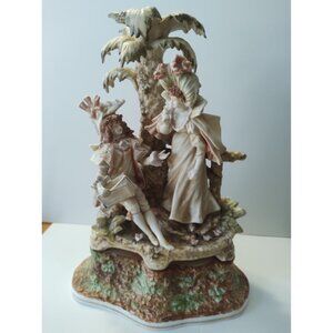 Vintage Arnart Figurine Ceramic Victorian 14" Tall Couple seated near Palm Trees